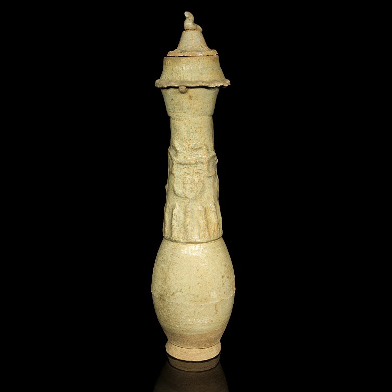 Urna o jarrón funerario cerámica vidriada con tapa, dinastía Song - 2