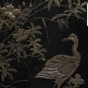 Pair of large embroidered silk fabrics, 20th century