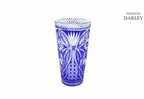 Blue carved glass vase, 20th century