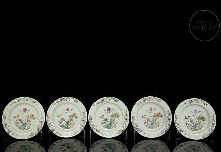 Cinco platos de Compañia de Indias, dinastía Qing