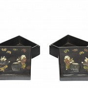 Pair of wooden boxes with inlaid wood, 20th century - 5