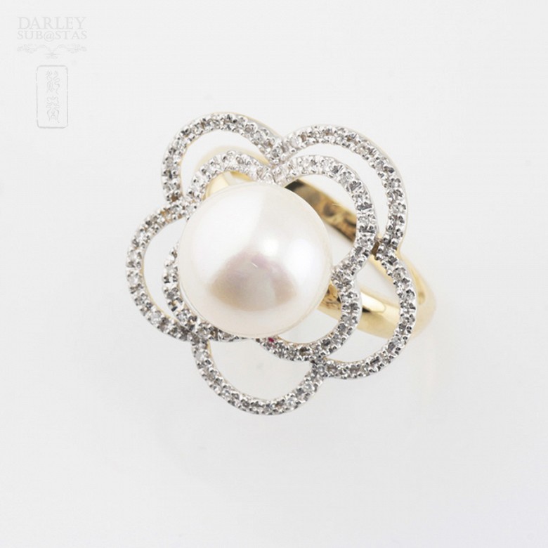 Precioso anillo perla y diamantes - 4