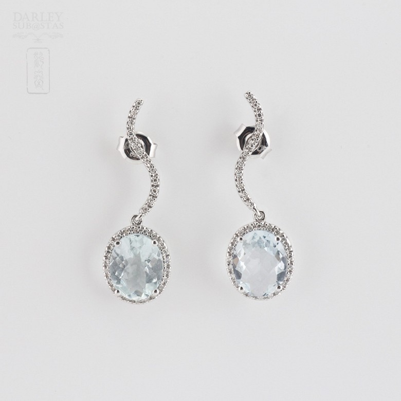 Earrings Aquamarine 4.15 cts and diamond in white gold - 4
