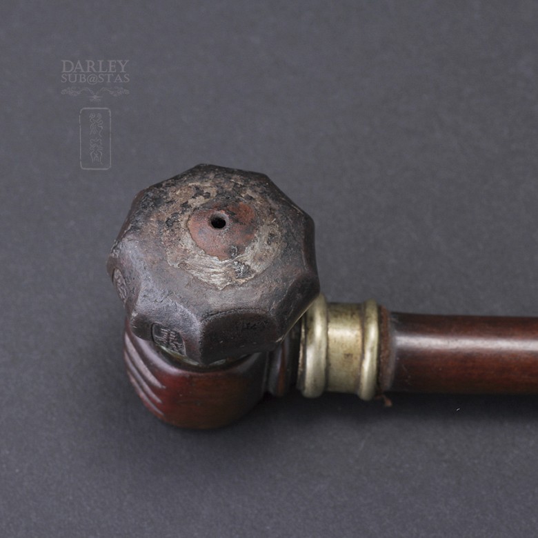 Pipa para opio de bambú y marfil, China, ca. 1800-1900