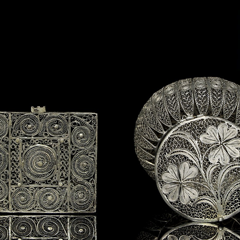 Dos cajas de plata en filigrana, Asia, pps.S.XX