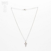 Cross necklace with zircons in silver and rhodium - 1