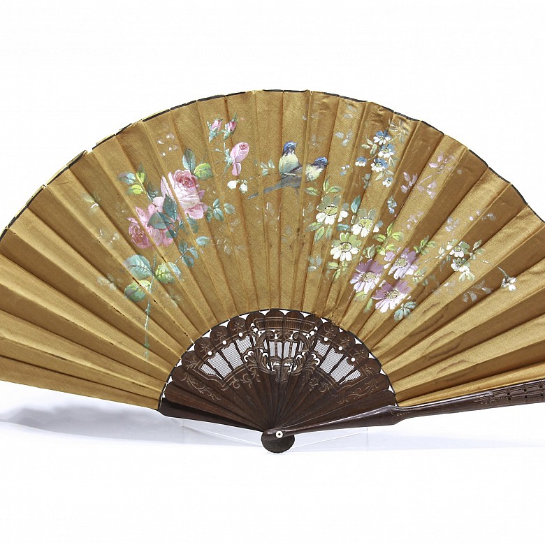 Painted silk country fan, 19th century