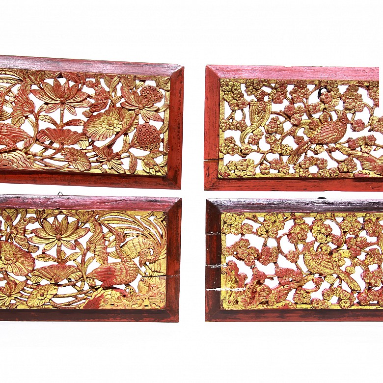 Cuatro paneles decorativos de madera tallada, Peranakan, pps.s.XX