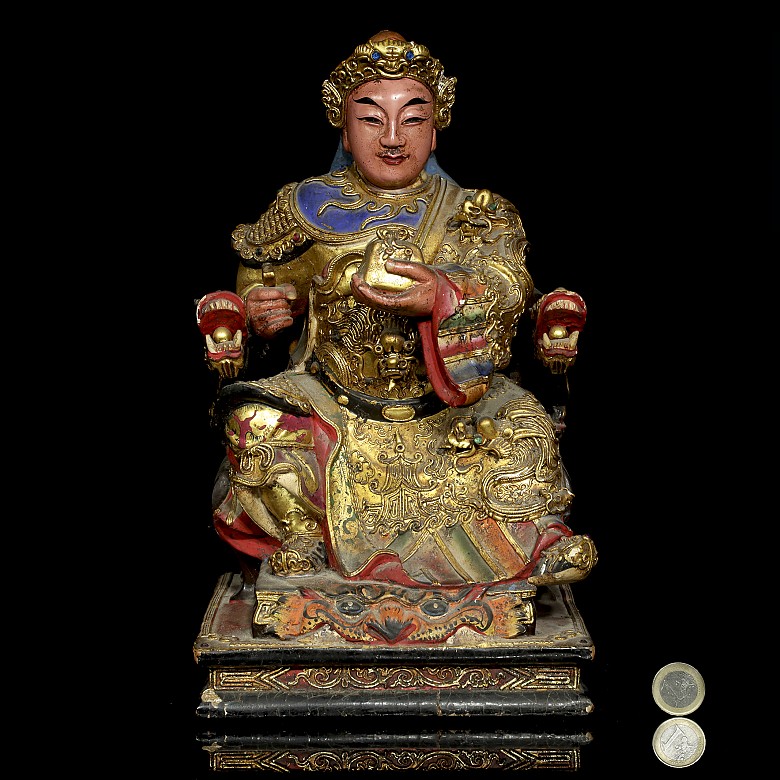 Guerrero de madera lacada, dinastía Qing, S.XIX