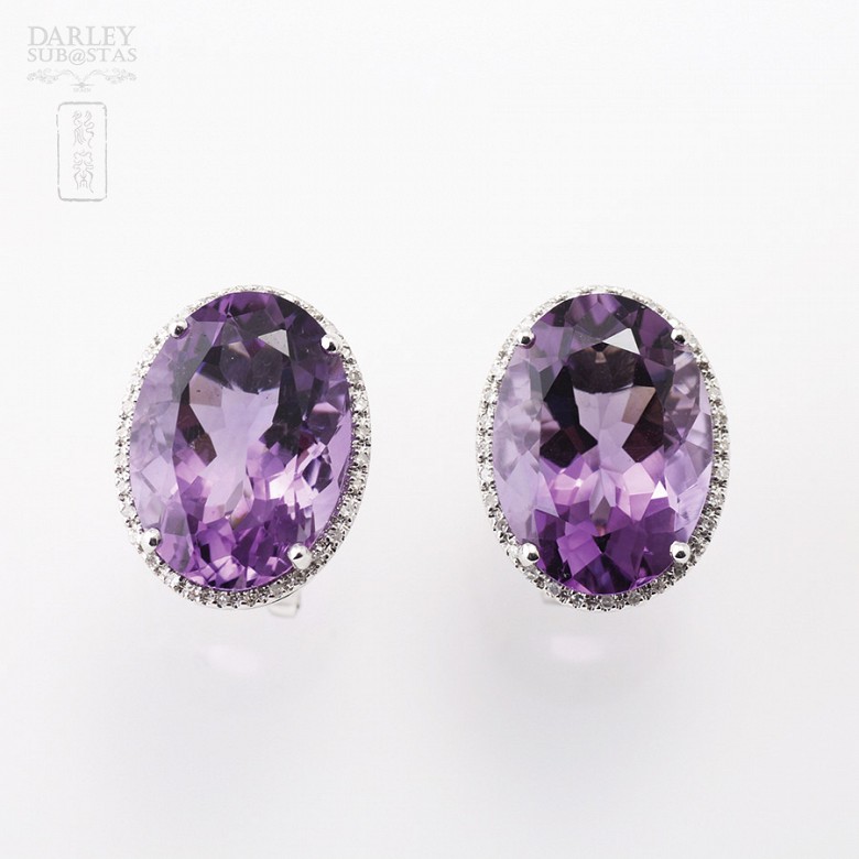 Pair of earrings with 21.66cts amethyst and diamonds in white gold - 3