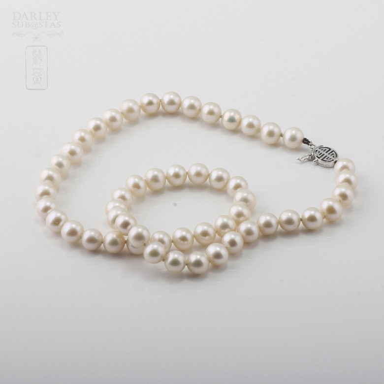 Necklace with Natural pearls and closure 14K white gold - 3
