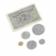 Lot of five coins and one banknote, 1751 - 1935.