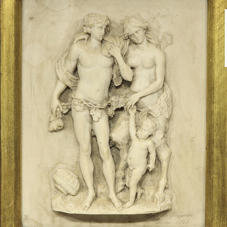 Carved alabaster relief, Professor Giuseppe Lazzerini, Carrara, 1869 - 1