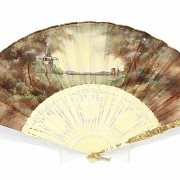 Fan with bone and paper country rods, 20th century