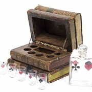 Book-liqueur with glass container and glasses, 20th century
