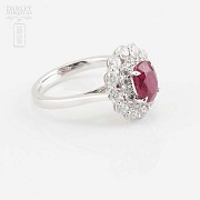 18k Gold Ring, Diamonds and Natural Ruby - 4