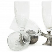 Set of eight champagne flutes with silver stem, 20th century - 6