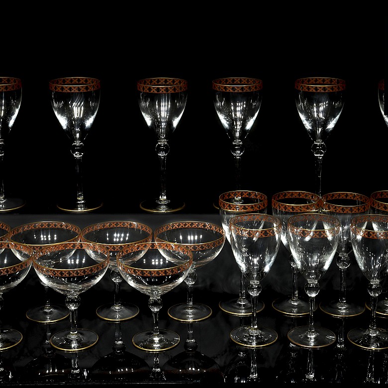 Set of enamelled glass goblets, 20th century