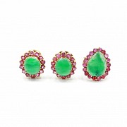 Set of ring and earrings with jade in yellow gold