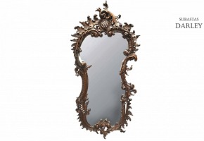 Vicente Andreu. Large mirror with carved wooden frame, 20th century.