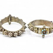 Pair of silver bracelets with turquoise, Indonesia.