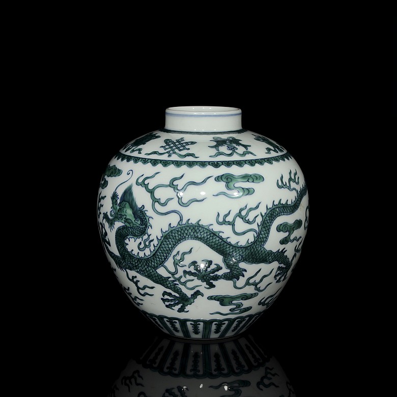 Jarrón de dragón en porcelana esmaltada, dinastía Qing - 1