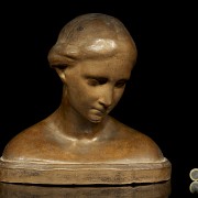 Busto cerámica patinada, Dama, S.XX - 6