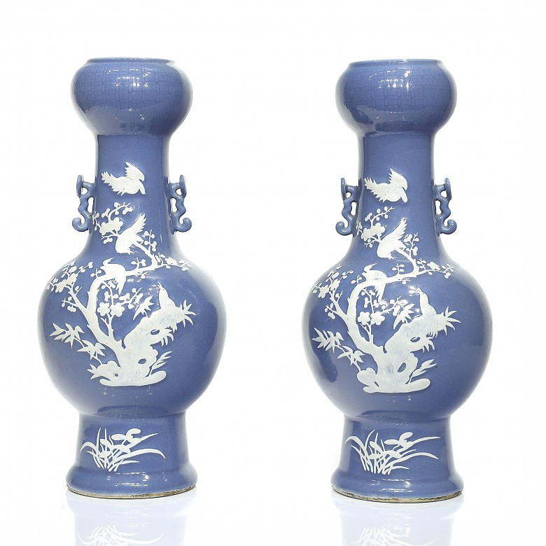 Pair of large blue enamelled vases, Qing dynasty