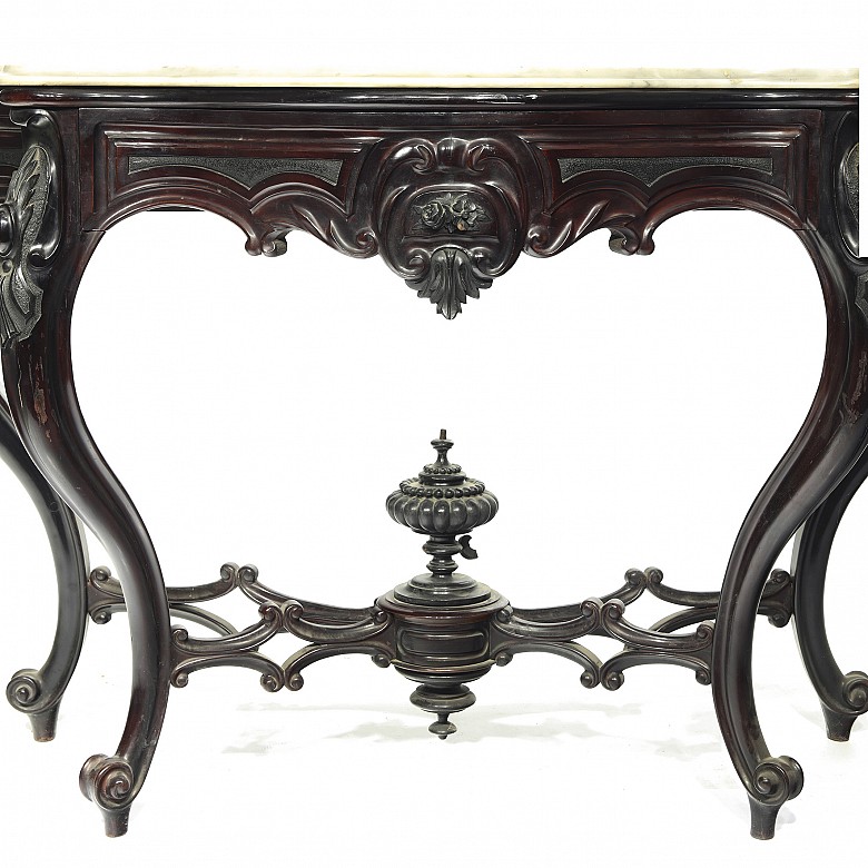 Elizabethan console table with ebonised wooden mirror, 19th century - 1