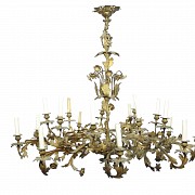 A large chandelier in golden metal, 20th century