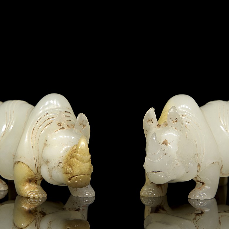 Pair of jade rhinoceroses, Han dynasty