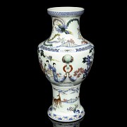 Vase with enamelled and cobalt-blue decoration, 20th century