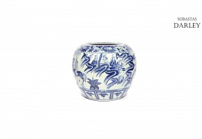 Blue and white glazed chinese pottery vase with taoist gods, 19th century.