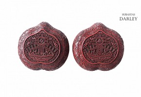 Pareja de cajas de laca roja, China, Dinastía Qianlong (1736-1795)