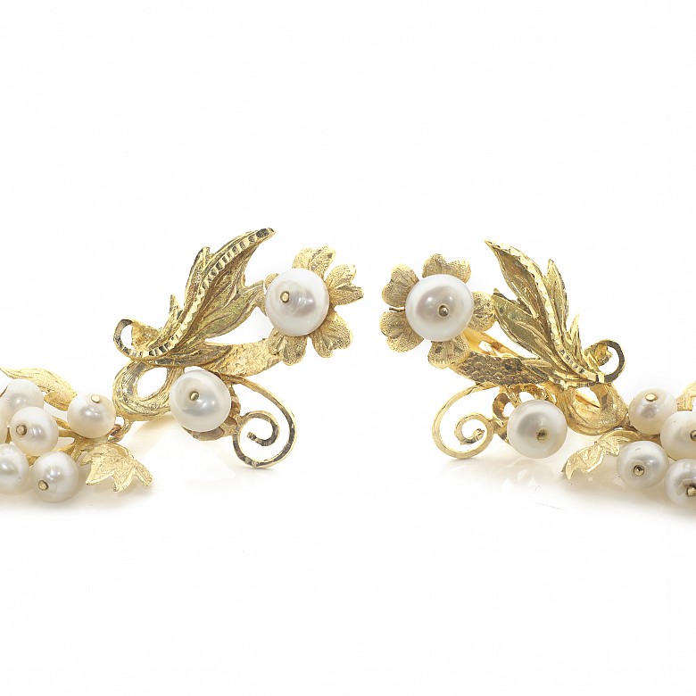 18k yellow gold flower and cluster earrings - 1