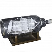 Botella con barco de vidrio, s.XX - 2