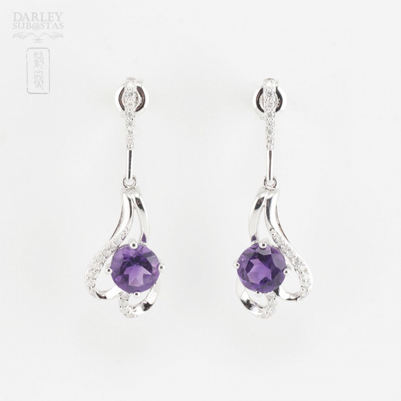 Precious amethyst and diamond earrings - 4