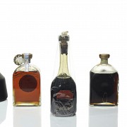 Set of five bottles of Brandy.