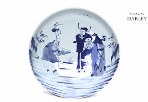 Large blue and white porcelain plate, 20th century