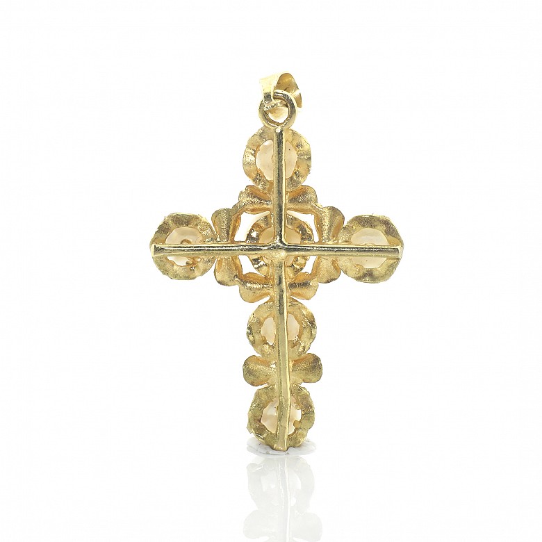 18k yellow gold cross with six pearls