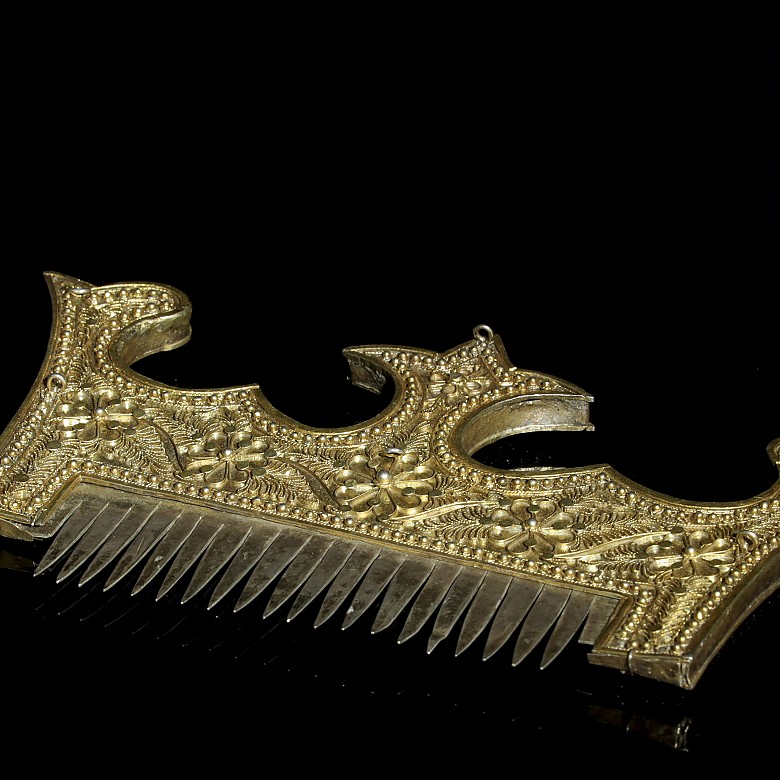 Gold-plated silver comb and four stones, Indonesia - 3