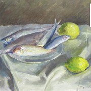 Miquel Vaquer (1910-1988) “Bodegón con pescados”, 1973. - 3