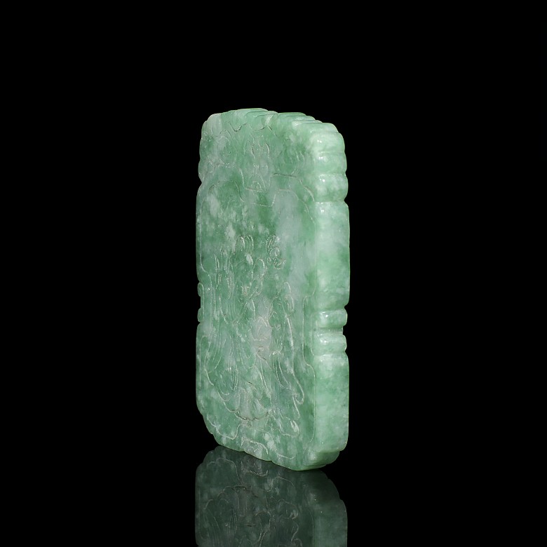 Placa de jade verde tallado, dinastía Qing - 1