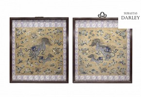 A pair of silk fabric framed, China, 18th - 19th century