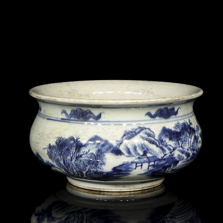 Quemador de incienso en porcelana Blanca y azul, siglo XIX - 2