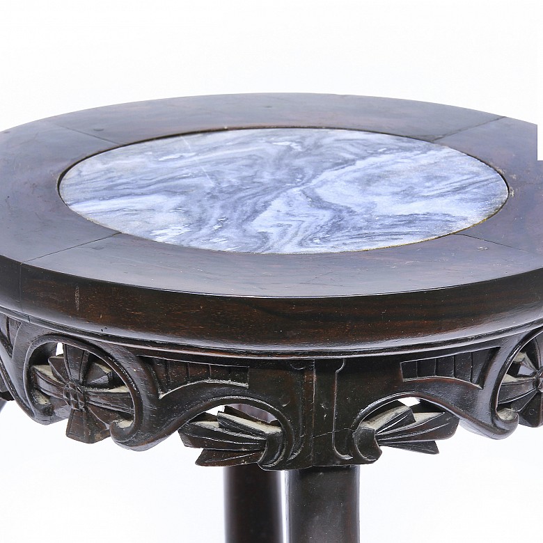 Wooden stool with veined marble top, 20th century - 3