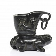 A lion shaped chinese wooden cup.