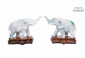 Pair of carved jade elephants, 20th century
