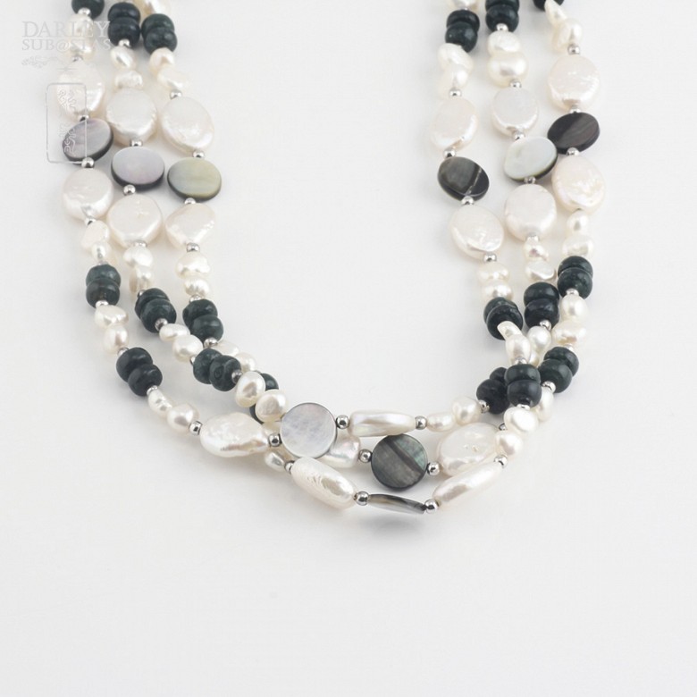 Collar con perlas y gemas semipreciosas en plata de ley, 925 - 1