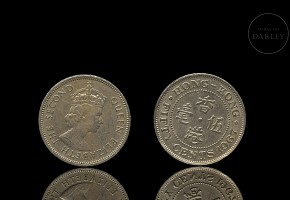 Dos monedas de 50 centavos, Hong Kong, 1963 y 1967